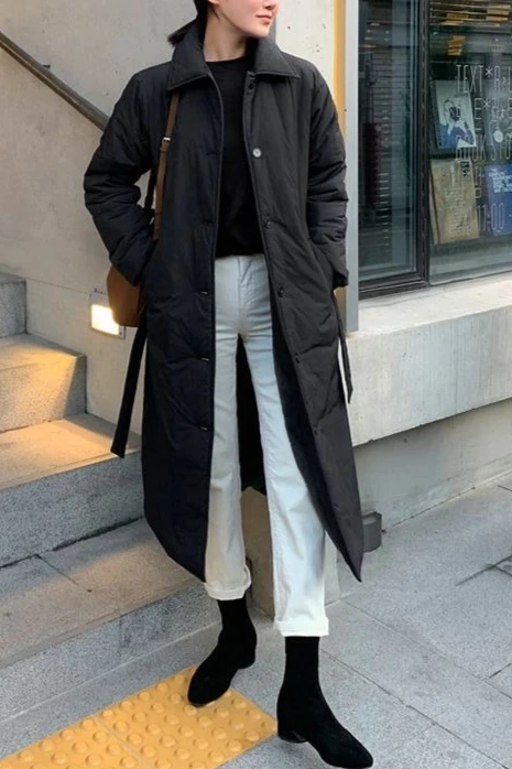 Autumn and Winter New Women's Cotton Jacket Parker Commuter Oversized Strap Up Coat