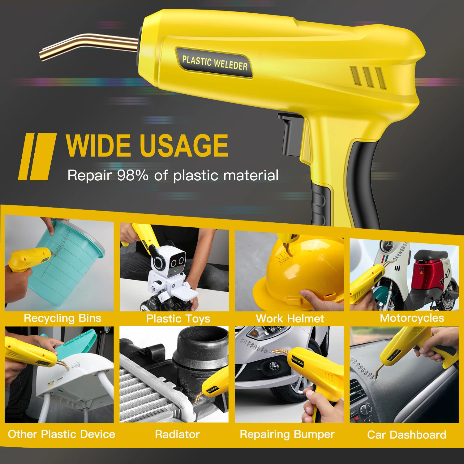 Upgraded 200W Plastic Welder Plastic Welding Kit, Hot Stapler KitPlastic Welder Gun Bumper Soldering Iron Staples PVC Car Repair