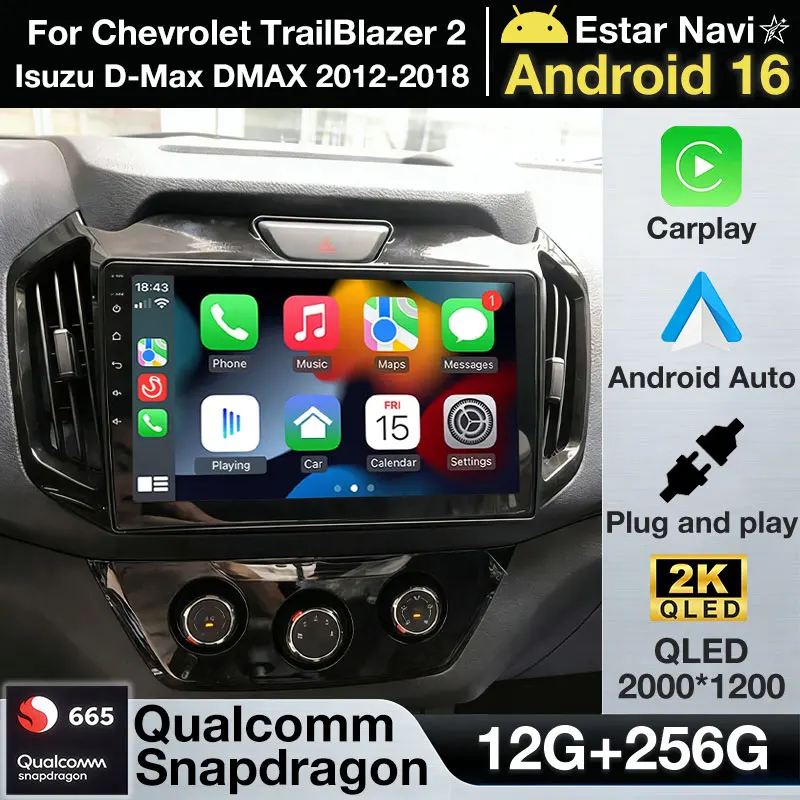 Android 16 Carplay Inalámbrico para Chevrolet TrailBlazer 2 S10 Holden Colorado 2012-2016 Isuzu D-Max DMAX 2012-2018 Radio con Video para Auto