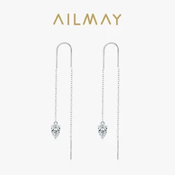 Ailmay 925 Sterling Silver Trendy Water Drop Zirconia Long Chain Tassel Dangle Earring For Women Girls Party Accessories Jewelry