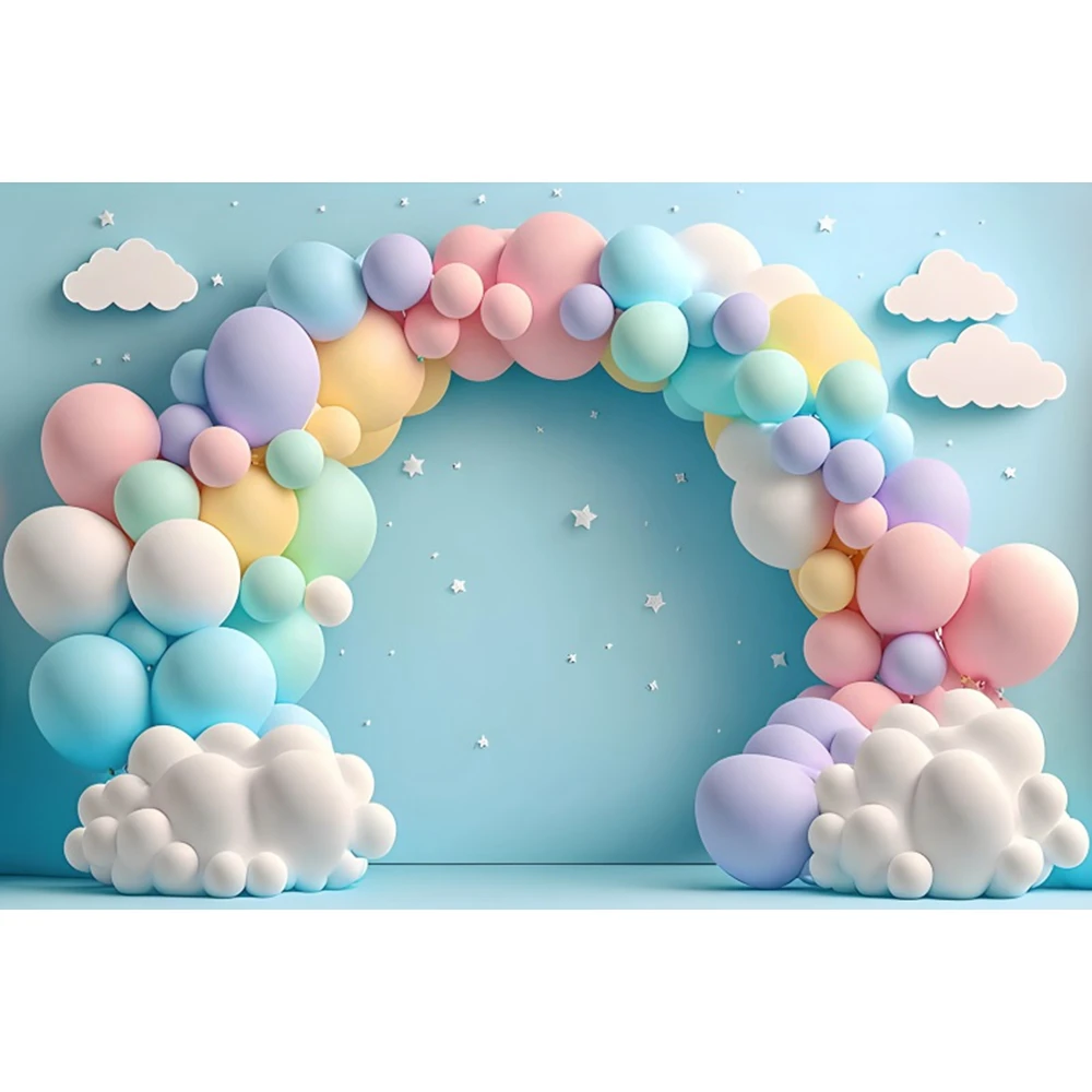 Newborn Baby 1st Birthday Party Backdrop Colorful Balloon Girl Boy Cake Smash Kids Portrait Photography Background Decor Props