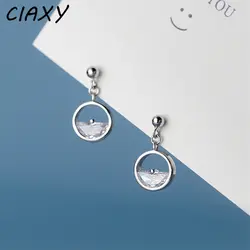 CIAXY Silver Color Marine Style Round Stud Earrings for Women Cute Small Earring Korean Fashion Party Gifts Jewelry