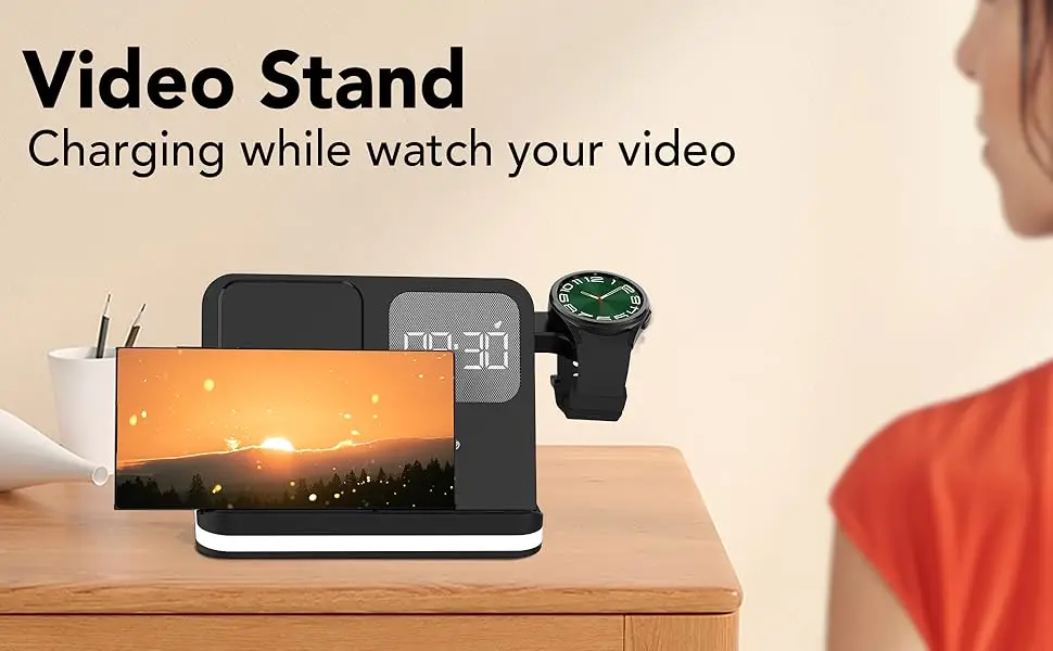 4-in-1 Kabelloses Ladegerät mit Wecker-Ständer für Samsung S26 Fold 7 Galaxy Watch 8 7 6 5 Active 1 2 Buds Pro Schnelle Ladestation – Detail 5