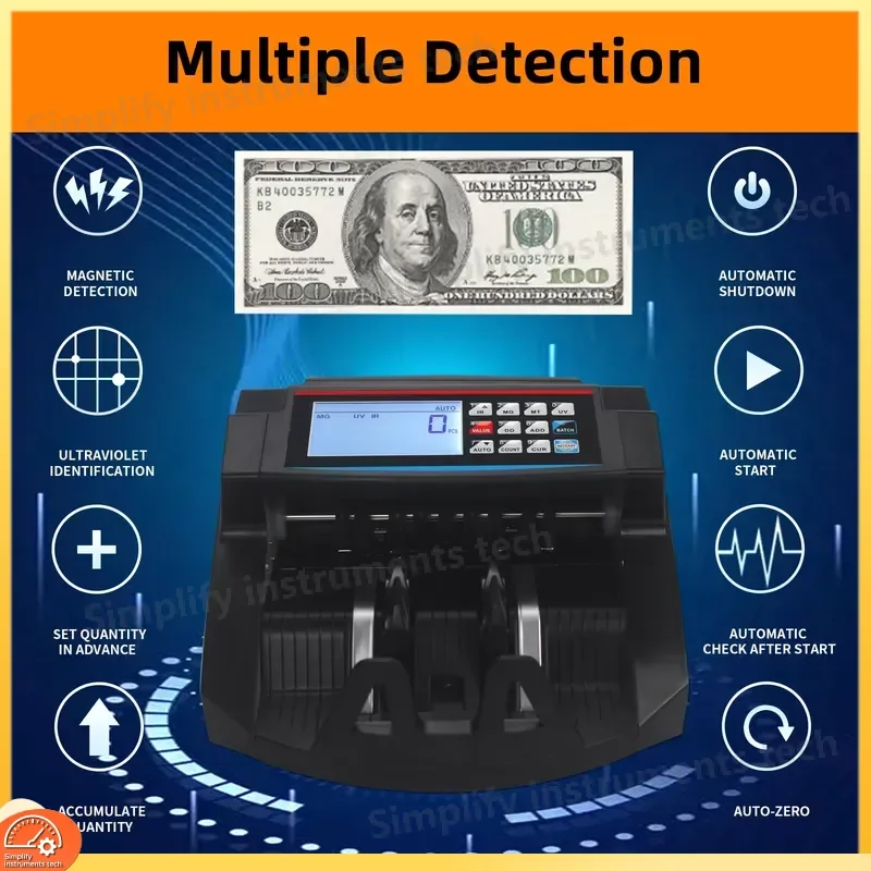 2100D Money Counting Multi Currency Bank Cash Bill Counter Detector with Calculator for USD EUR GBP JPY CAD AUD CNY