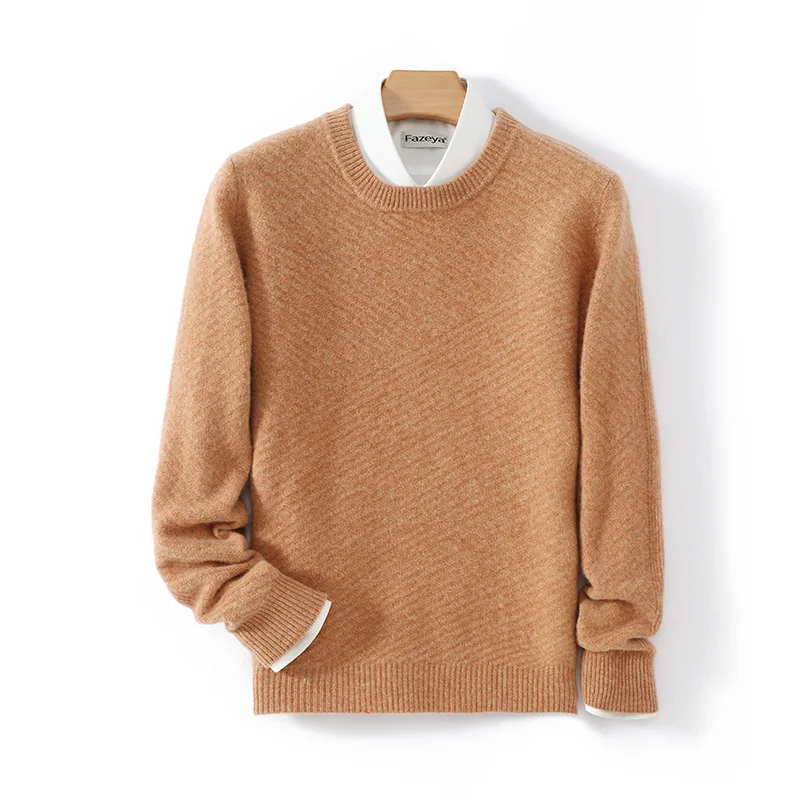 

Light Twill 100% Pure Wool Men's Sweater Autumn Winter Warm Round Neck Pullover Loose Knitted Base Shirt Men's Clothing