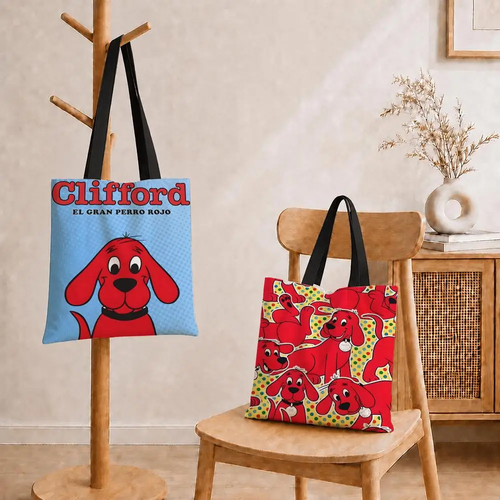 Animation Clifford the Big Red D-Dog Storage Bags Women Canvas Tote Bag Large Capacity Reusable Shoulder Shopper Bag - view 2