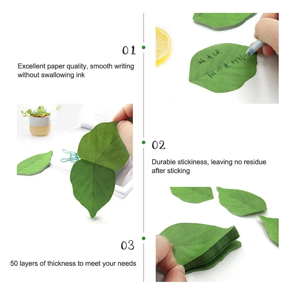 50 Sheets Simulated Leaf Notebook Message Post Leaf Shaped Portable Memo Note Pad Dining Table Refrigerator Decoration