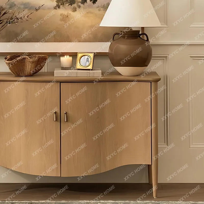 Natural wood-style entryway cabinet, double-door sideboard, bedroom wall-mounted storage cabinet, shoe cabinet