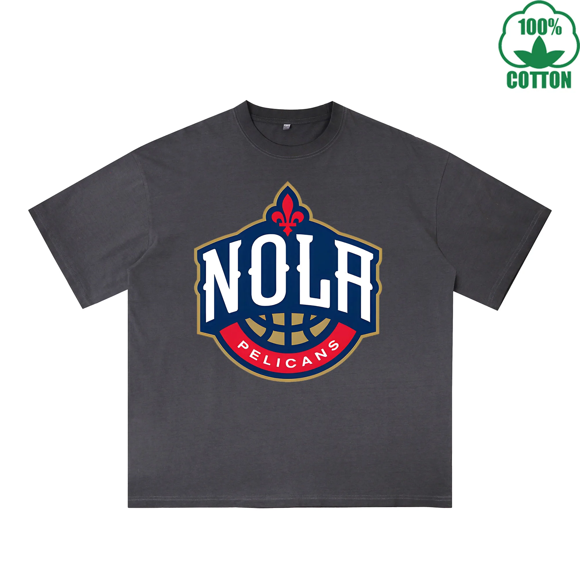 

Nola Pelicans Printed Dirty WashT-Shirt 230G Multicolor Loose Trendy Fashionable 100%Cotton Short Sleeve Top