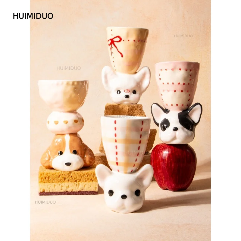 Limited Cute Puppy Cup Handmade Ceramic Glass Wine Glass Creative Girl Wedding Birthday Gift