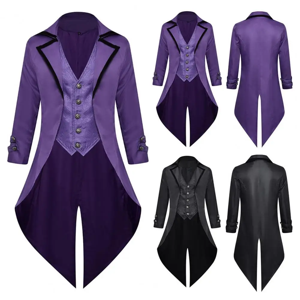 

Retro Tuxedo Suit Style Slim Fit Tuxedo Jacket for Men with Lapel Long Sleeves Retro Design Punk Overcoat Mid-length Elegant