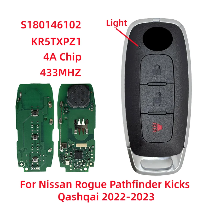 

FCCID: KR5TXPZ1 Smart Remote Key 2+1 BT 434Mhz ASK 4A Chip S180146102 For 2023 Nissan Versa Pathfinder Rogue Kicks Qashqai Aryia