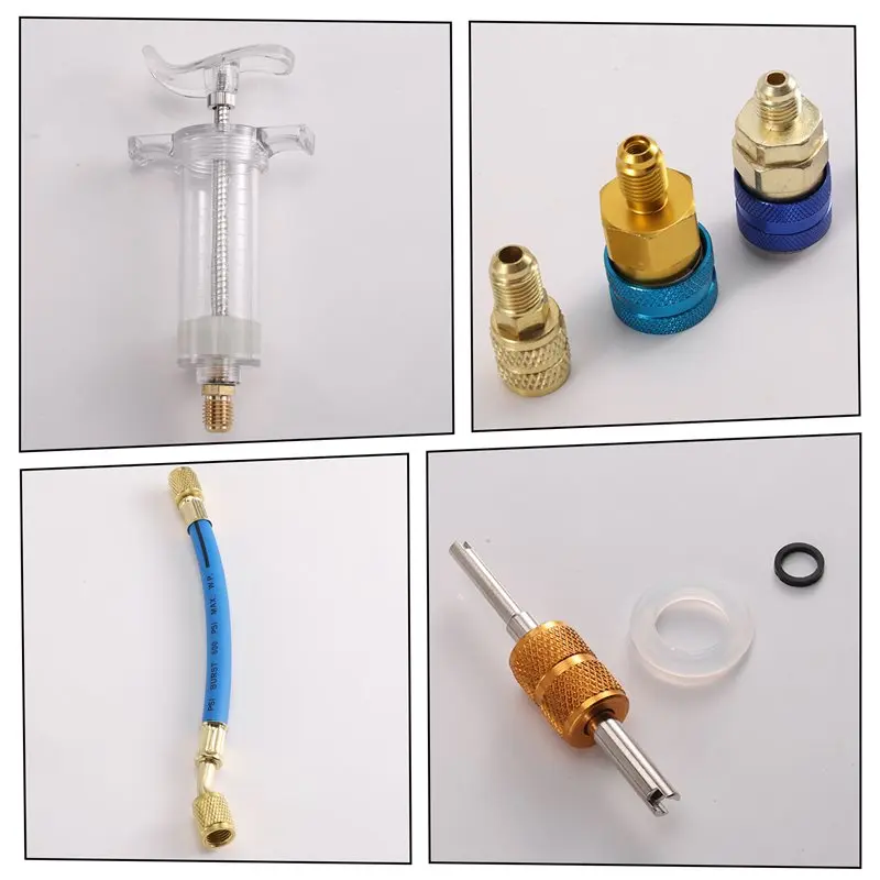 Injector 30Ml Car AC Oil And Dye With R-134A Low Side Quick Coupler Adapter 1/4