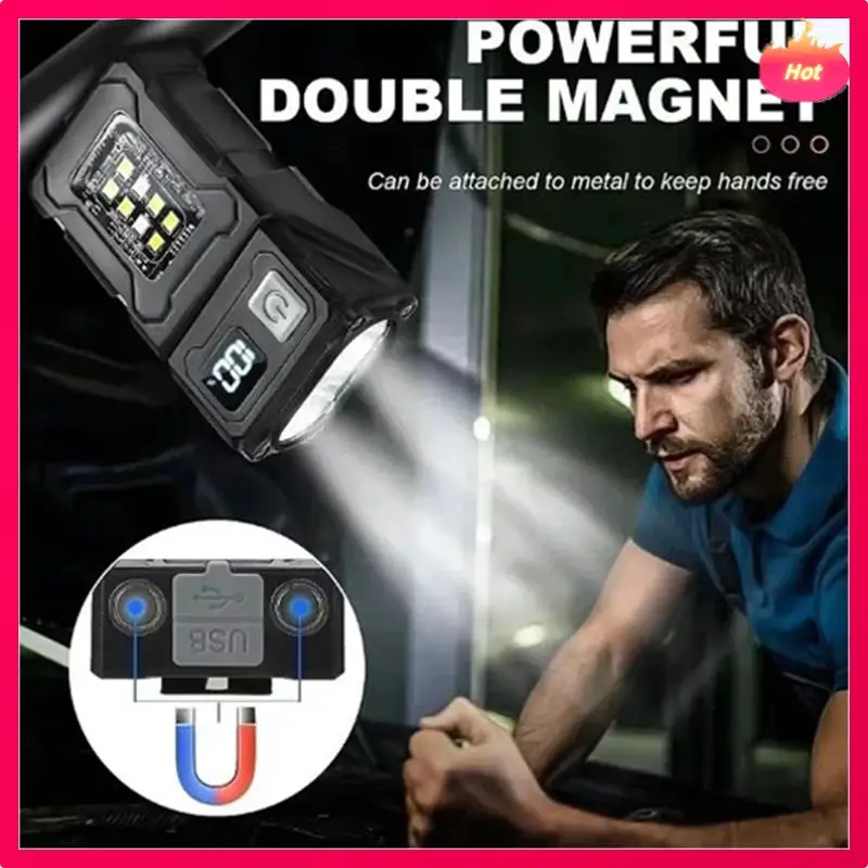 

ABYP MINI USB Rechargeable LED Flashlight Portable Tail Magnet Flashlight Bright Camping Lantern Side COB Emergency Light