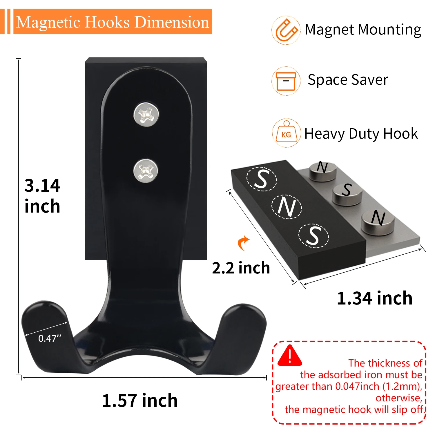 Rubber Coated Black Rectangle Magnetic Door Hook Hanging Powerful Tool Refrigerator Grill Kitchen Cruise Garage Double Hooks