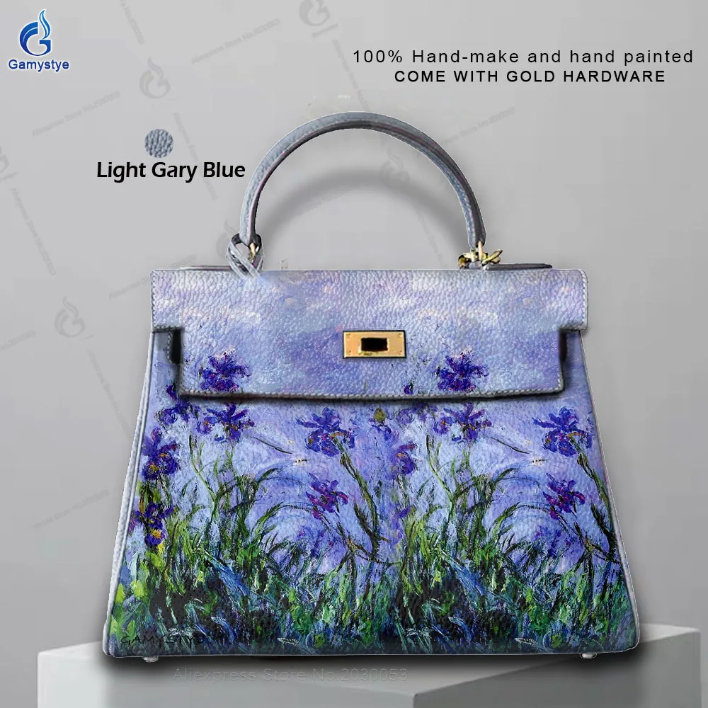 

Art Hand-Painting Purple flowers Customize Totes Female designer handbags high quality Messenger Shoulder Bag Real Togo Cowskin