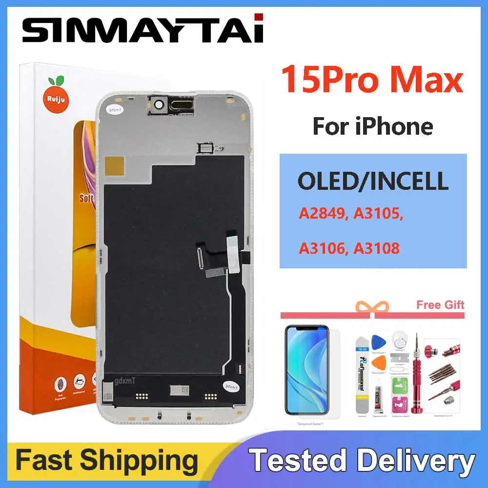 For iPhone 15 pro Max RJ Soft OLED LCD Display Touch Digitizer Assembly - Incell Screen Repair for A2849 A3105 A3106 A3108