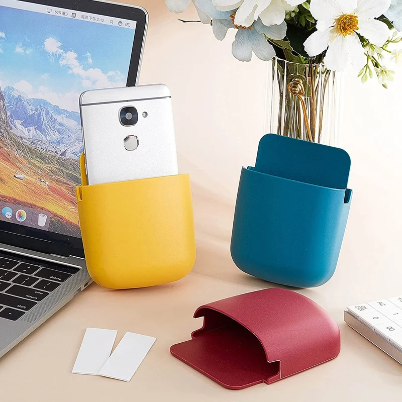 6 Pieces Adhesive Remote Control Holder Wall Mount Media Storage Box Sticky Organizer For Phone Remote Control