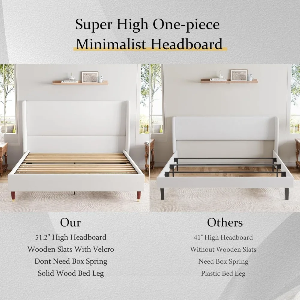 Upholstered Bed Frame Queen Size 51.2" High Platform Bed with Wingback Headboard/No Box Spring Needed/Easy Assembly