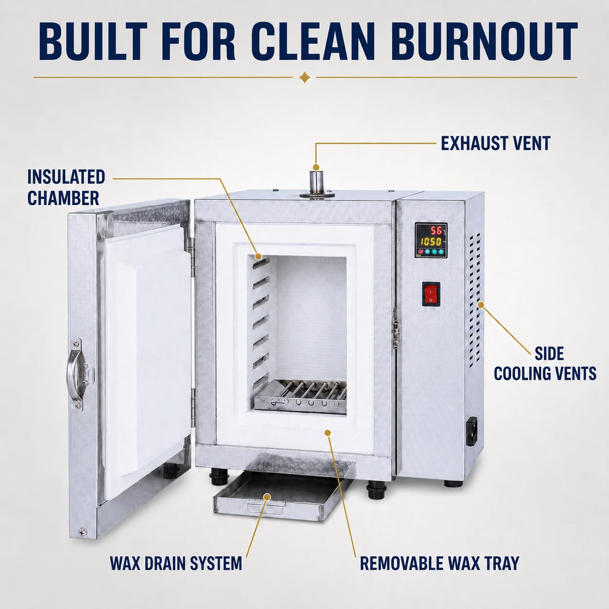 1500W Jewelry Burnout Furnace Lost Wax Casting Kiln with Segmented Temperature Control for Jewelry Making