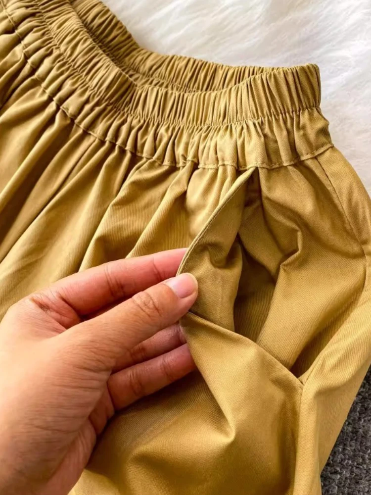 일본 빈티지 플레어 팬츠 모리걸 러플 코튼 와이드 레그 팬츠 여성 여름 신상 밴딩 허리 캐주얼 루즈 큐롯 팬츠