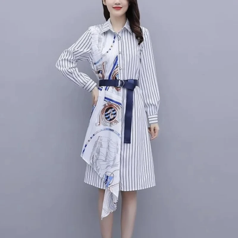 Spring Autumn Striped New In Women's Long Sleeve Dresses Kpop Elegant Party Hot One Pieces Elastic Clothing Thic G Female Dress