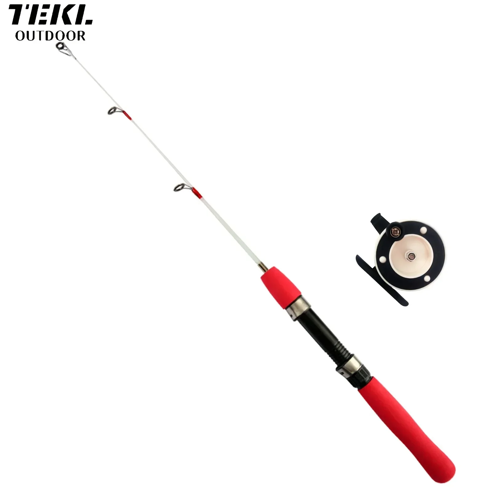 TEKL Ambidextrous 2pcs Ice Fishing Rod and Reel Combo, FRP Quick Action Light Power, with Mini Reel Winter Fishing Set