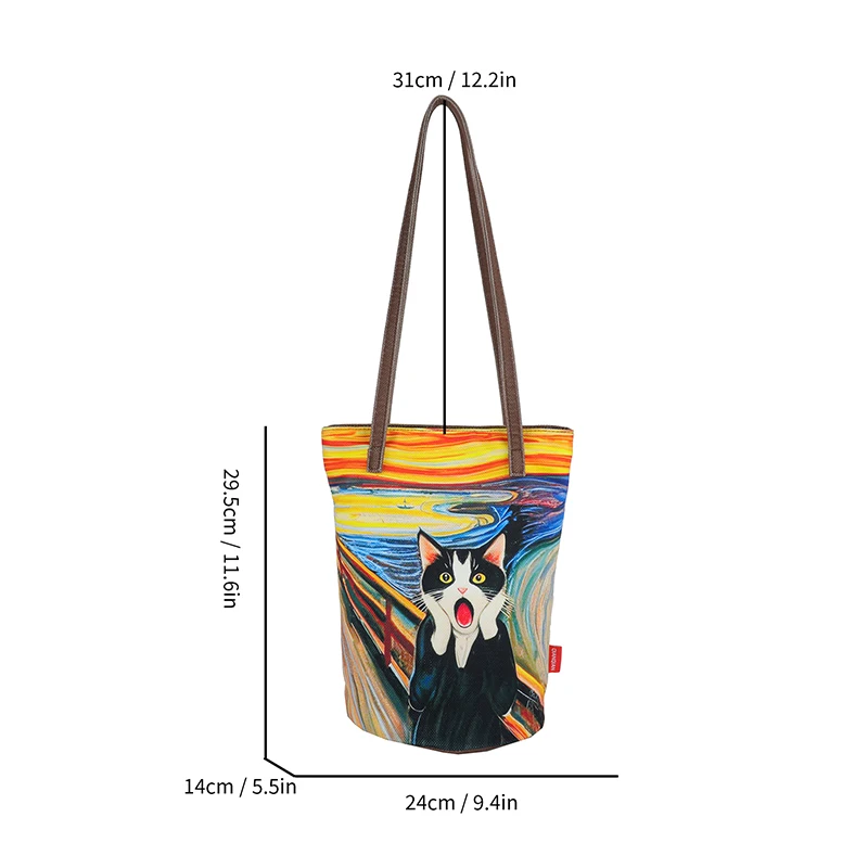 Painting Printed Linen Bag Women's Lightweight Tote Bag  Cat Daily Handbag Multi-functional Shopping Bag High-Definition Digital