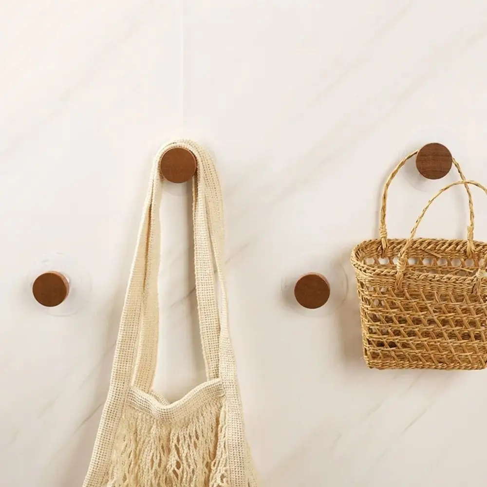 10pcs Natural Wooden Material Wooden Suction Cup Hook Suction Cup Sticking Design Smooth Surface No-Drill Adhesive Hook