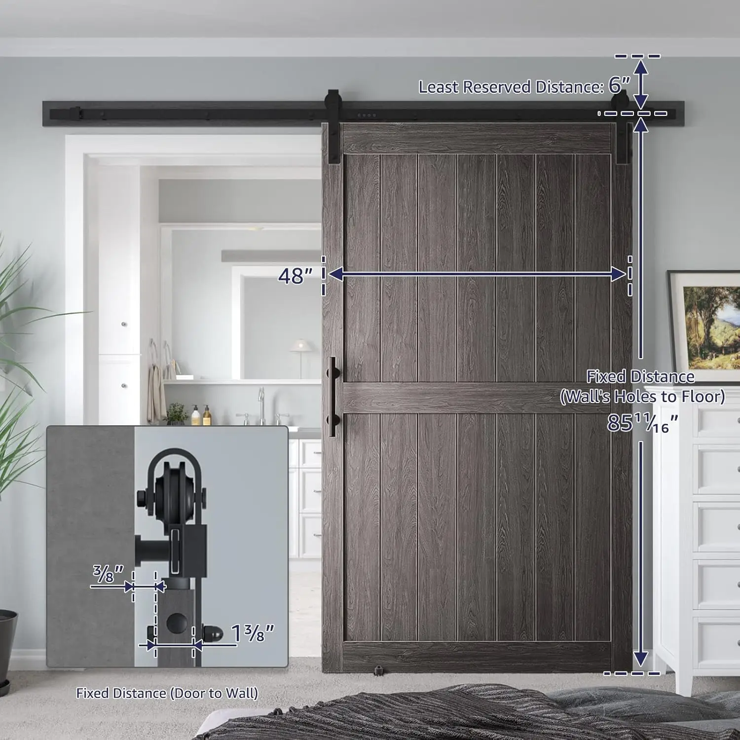 MDF Sliding Barn Door with 8ft Barn Door Hardware Kit & Handle, Pre-Drilled Holes Easy Assembly -Solid Barn Door Slab Covered