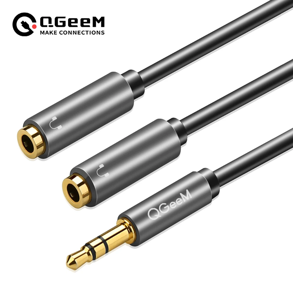 QGeeM Earphone Extension Cable Jack 3.5mm Audio Cable Male to 2 Female Aux cable Headphone Splitter for iPhone Samsung S9 PC P20