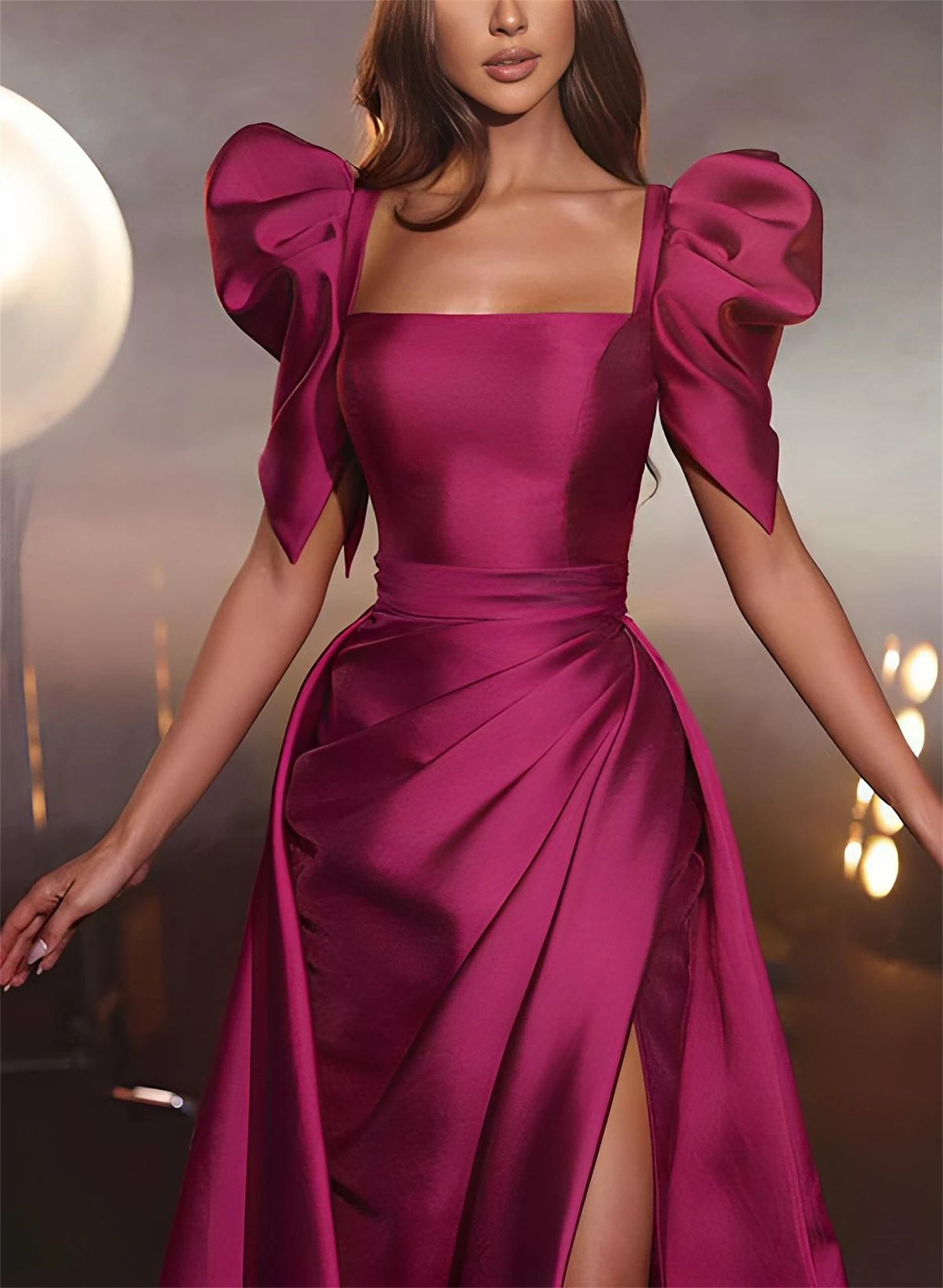 Lucy Abendkleid lange Luxus Abendkleider für Frauen 2024 lila rotes Ballkleid Sharon Happy Puff Ärmel Satin Linie a