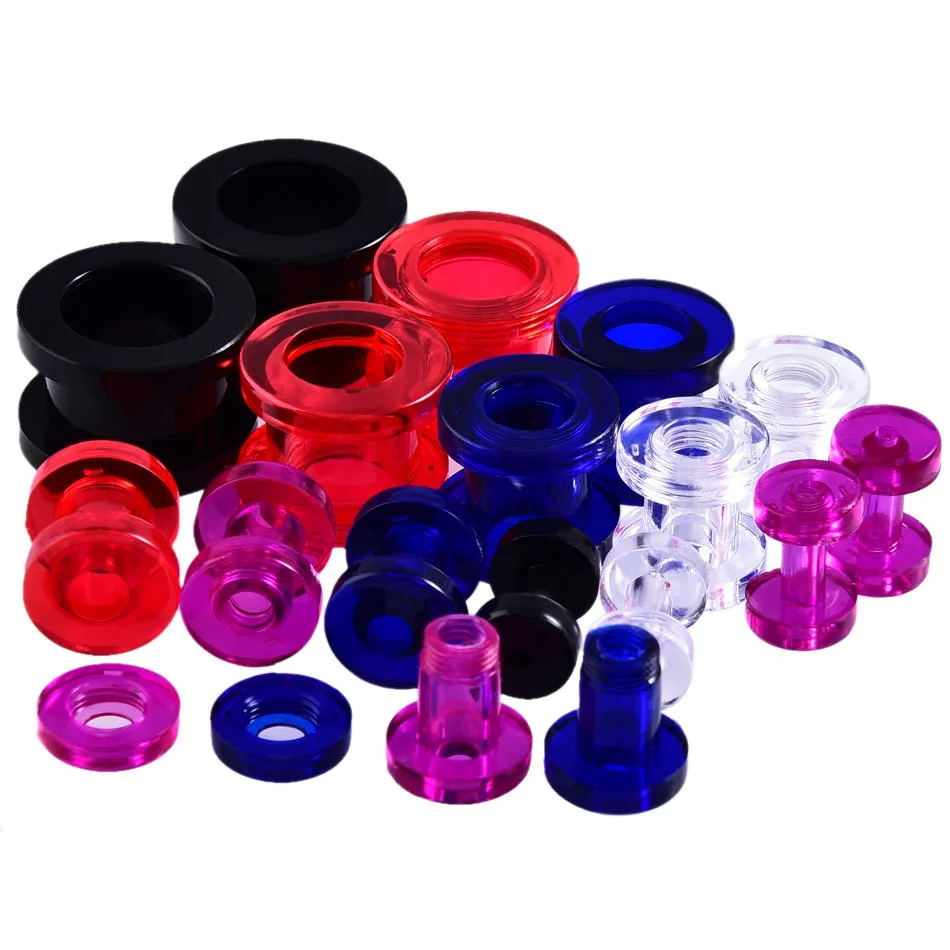 2PCS 2-20mm Transparent Acrylic Ear Stretchers Plugs Tunnels Expander Flesh Hollow Screw Earrings Piercing Body Jewelry