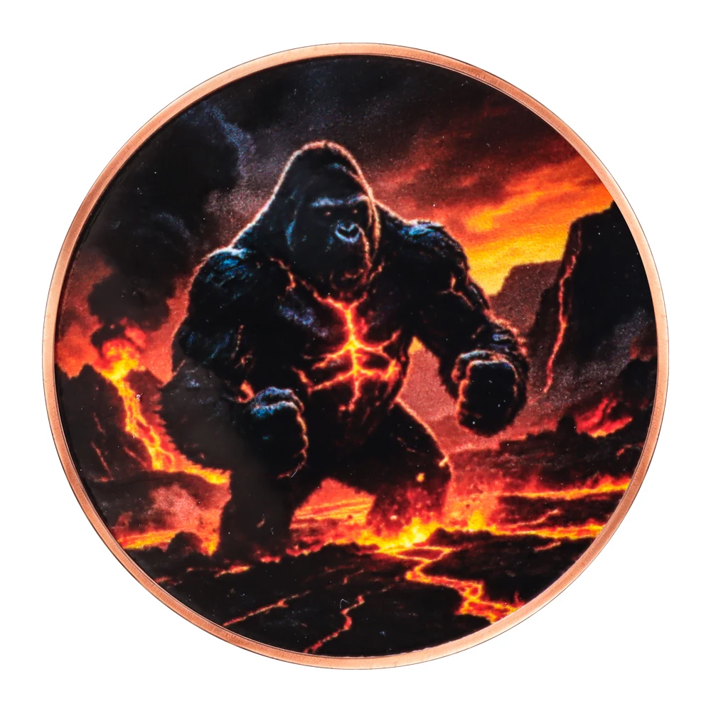 1pc .999 Fine Copper Giant Gorilla Commemorative Coin Fantasy Monster Art Color Print Copper Medallion Wildlife Enthusiast Gift