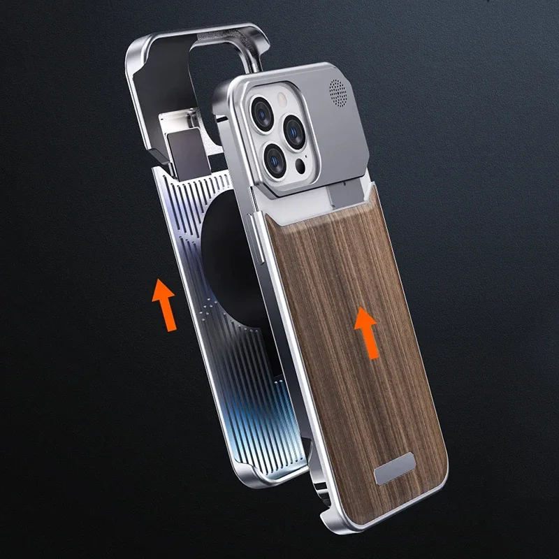 Walnut Metal Frameless Magnetic Phone Case For IPhone 15 14 Pro Max Real Wood Aromatherapy Aluminum Alloy Shell Shockproof Cover