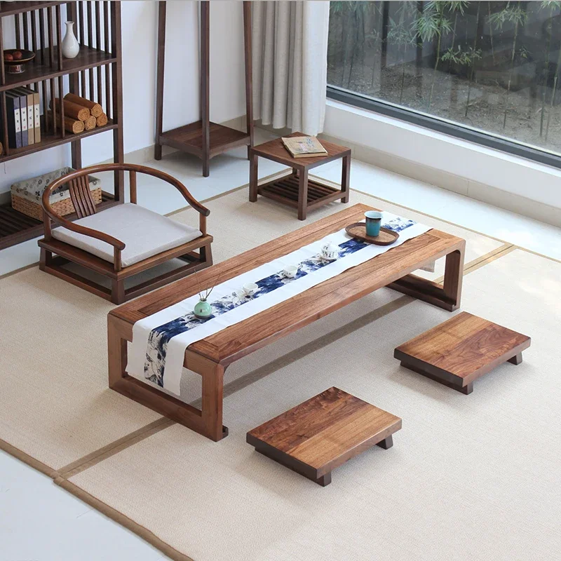 Solid wood tatami coffee table balcony bay window table simple low tea small kang