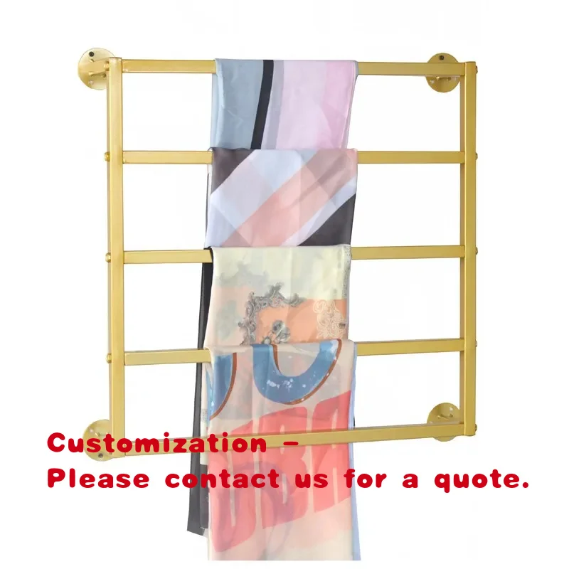 custom.Retail Store Commercial Shiny Gold Metal Stainless Steel Fabric Scarf Towel Display Wall Mounted Rack