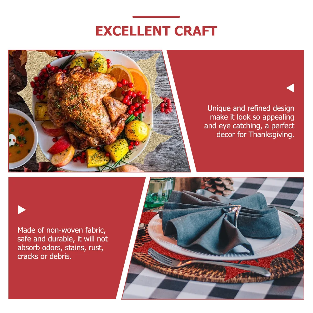 

4Pcs Thanksgiving Fall Table Mats Maple Leaf Placemat Cushion Non Slip Heat Resistant Harvest Table Mat Leaf Placemats