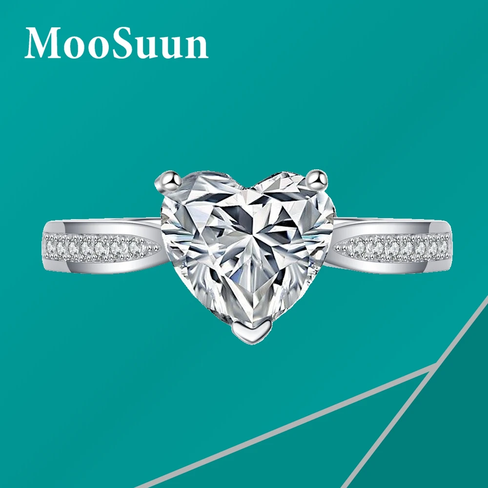 

MooSuun 2.0ct Moissanite Diamond Heart-shaped Ring for Women S925 Sterling Silver Engagment Ring Love Gift Fine Jewelry GRA