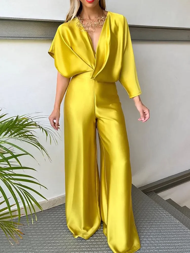 

Missuoo 2023 New Women's Solid Color Jumpsuit Spring Summer Adult Female V-neck Sexy Short Sleeves High Waist One-piece Suits