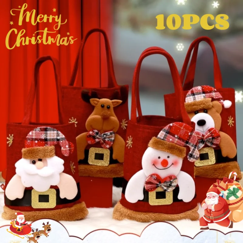

10PCS Christmas Gift Bags Tote Gift Bags Christmas Eve Apple Gift Bags Candy Bags Cloth Bags Decorations Christmas