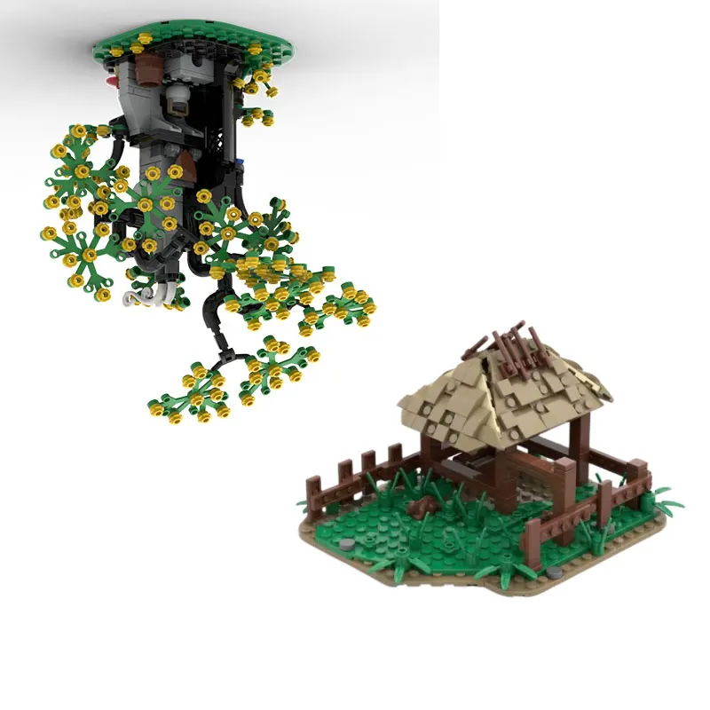 MOC-223492 حيوان القرون الوسطى مستقر 175476 شجرة الغابات طاولة خشبية تجميع الجسيمات الصغيرة بناء الالعاب العملاقة الديكور