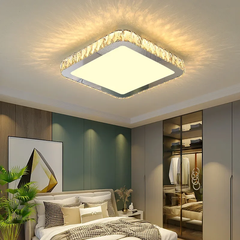 Nordic Light Luxury K9 Crystal Round Ceiling Lamp Romantic Warm  Square Bedroom Living Room Decor LED Home Lighting
