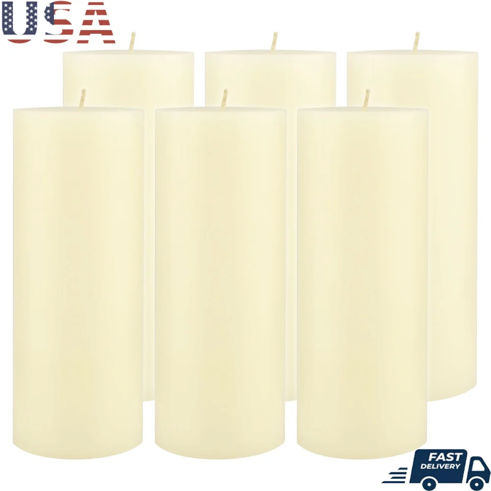 

Unscented Ivory Pillar Candles 3x8 Inch 6 Pack Long Lasting 110 Hour Burn Time Cotton Wick Smoke Free Home Decor