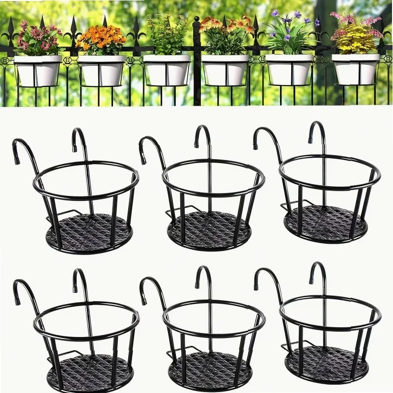 3pcs Iron Art Metal Railing Flower Pot Hanging Basket For Indoor Pot Holder Hanger 6 Pack Outdoor Plants Perfect For Porches And