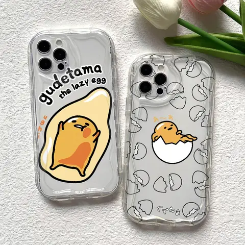 Paresseux oeuf Gudetama coque de téléphone pour iPhone 16 15 14 Plus 13 12 Mini 11 Pro Max X Xs XR 7 8 3D vague crémeuse couverture souple