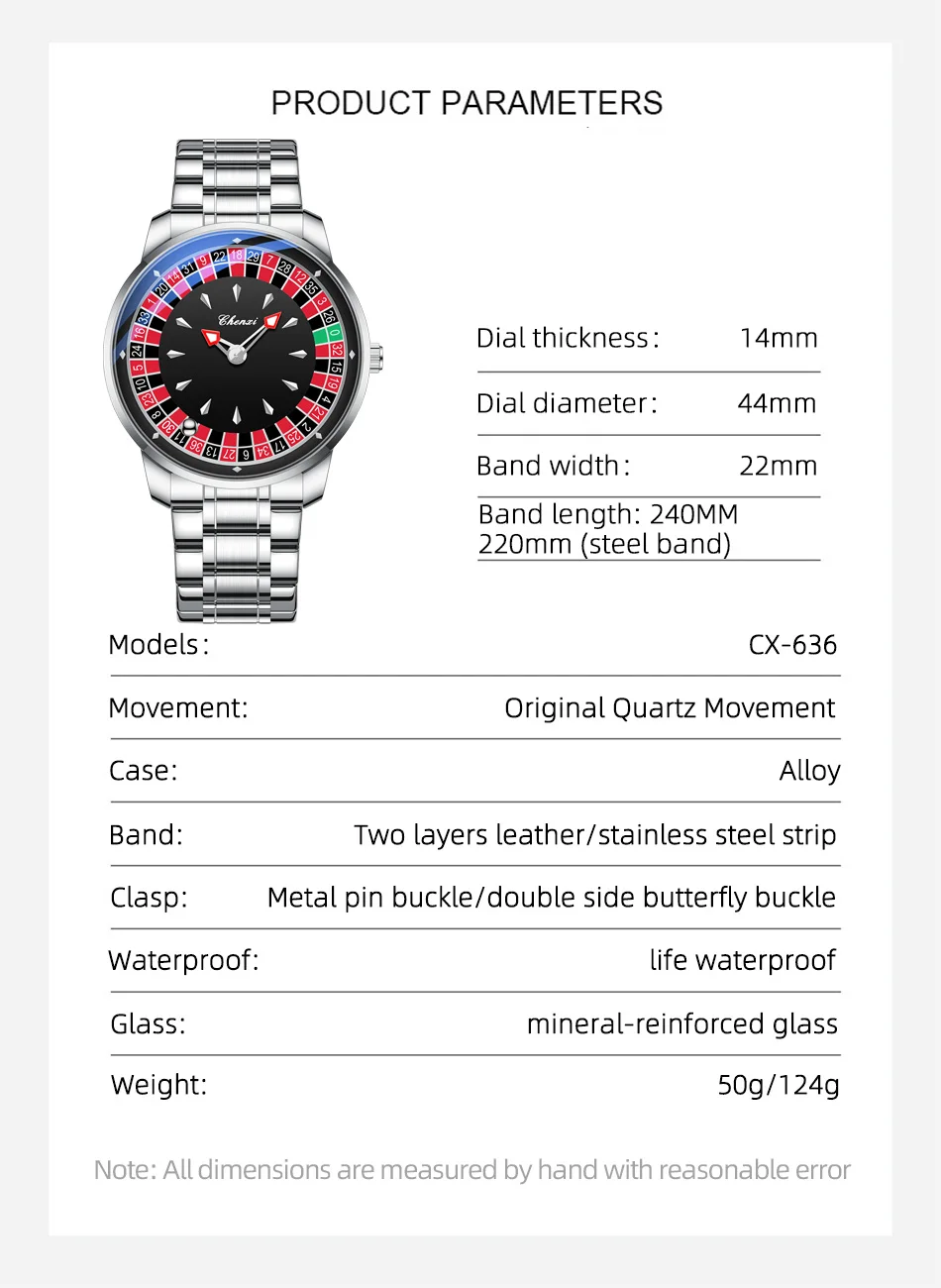 CHENXI 636 Casual Roulette Rotierende Herren-Quarzuhr 3ATM Wasserdicht Leuchtende Zeiger Herren-Armbanduhr Reloj Hombre (Ohne Box) – Detail 6