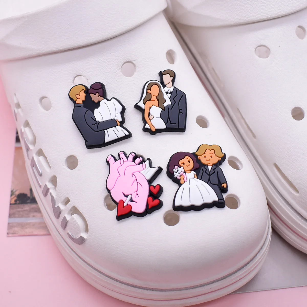 New Trend Cute Wedding Love Figure custom Shoe charms lightweight durable PVC ornaments fit hole clog mixed pattern decor sets