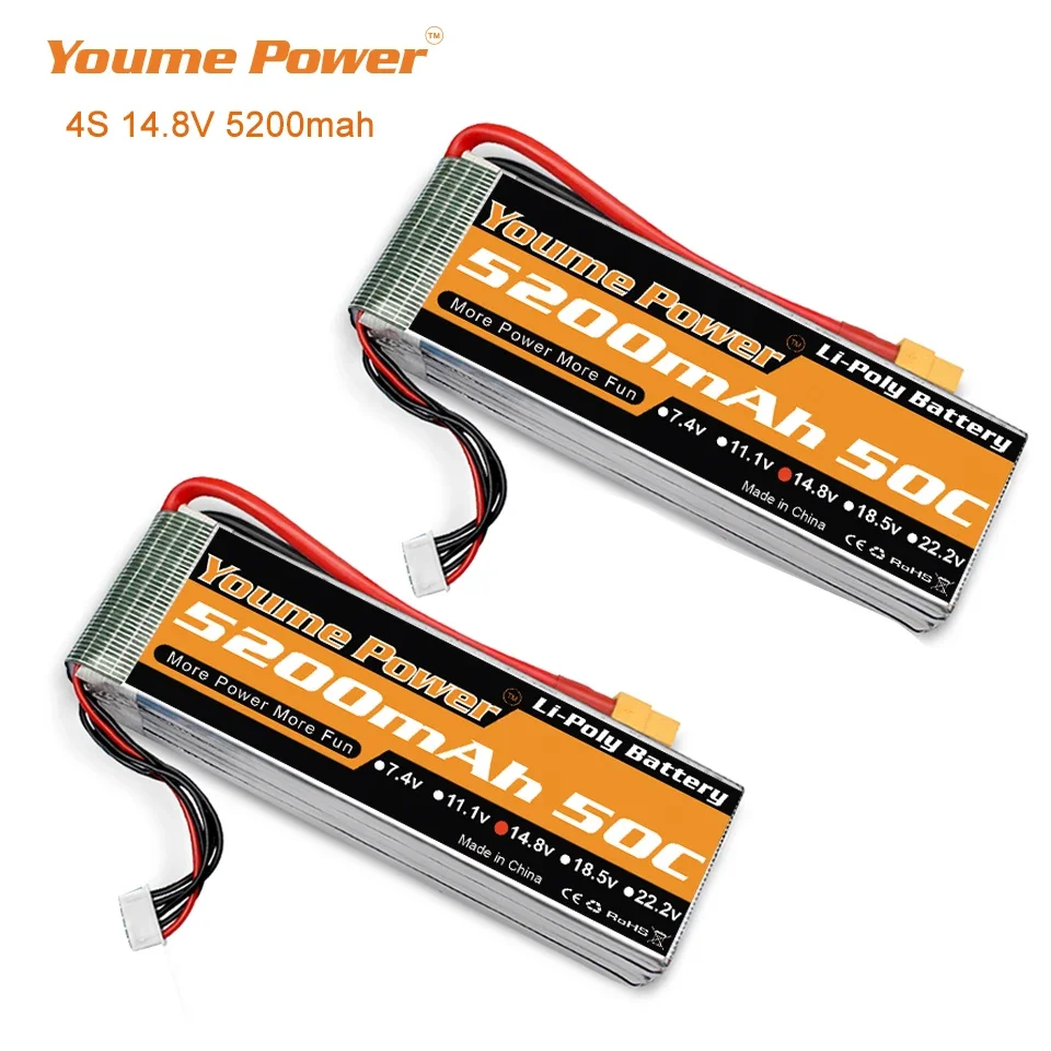 4S Lipo Battery 14.8V 5200mAh 50C RC  with Deans T plug for car Losi Axial Arrma Car truck Monster Airplane Drone Boat