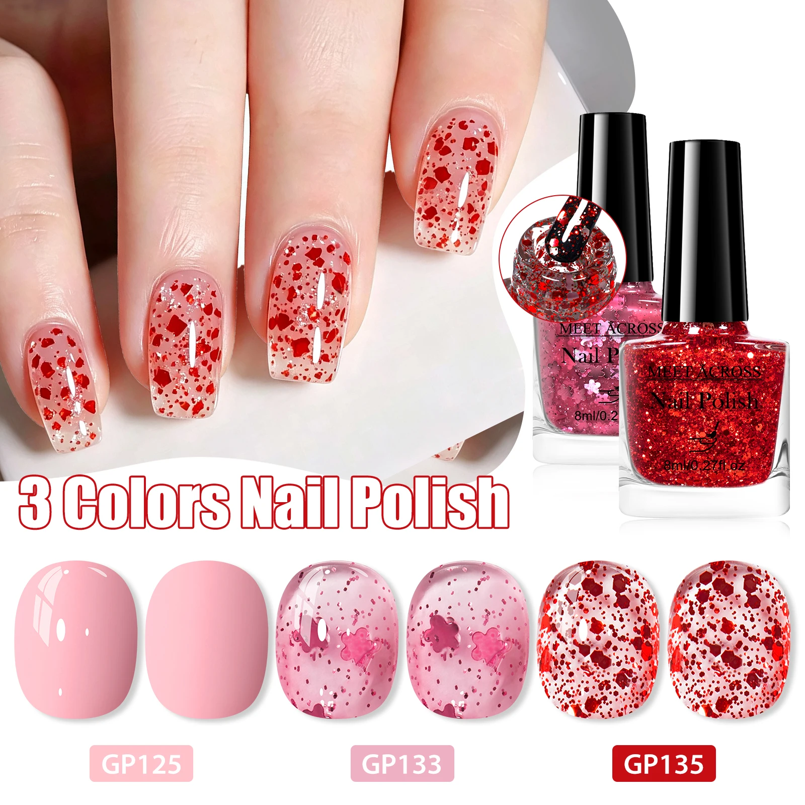 3pcs/set 8ml Water-Based Nail Polish Set Long Lasting Quick Drying No Need of Lamp to Cure Vernis for Nails DIY Nail Supplies